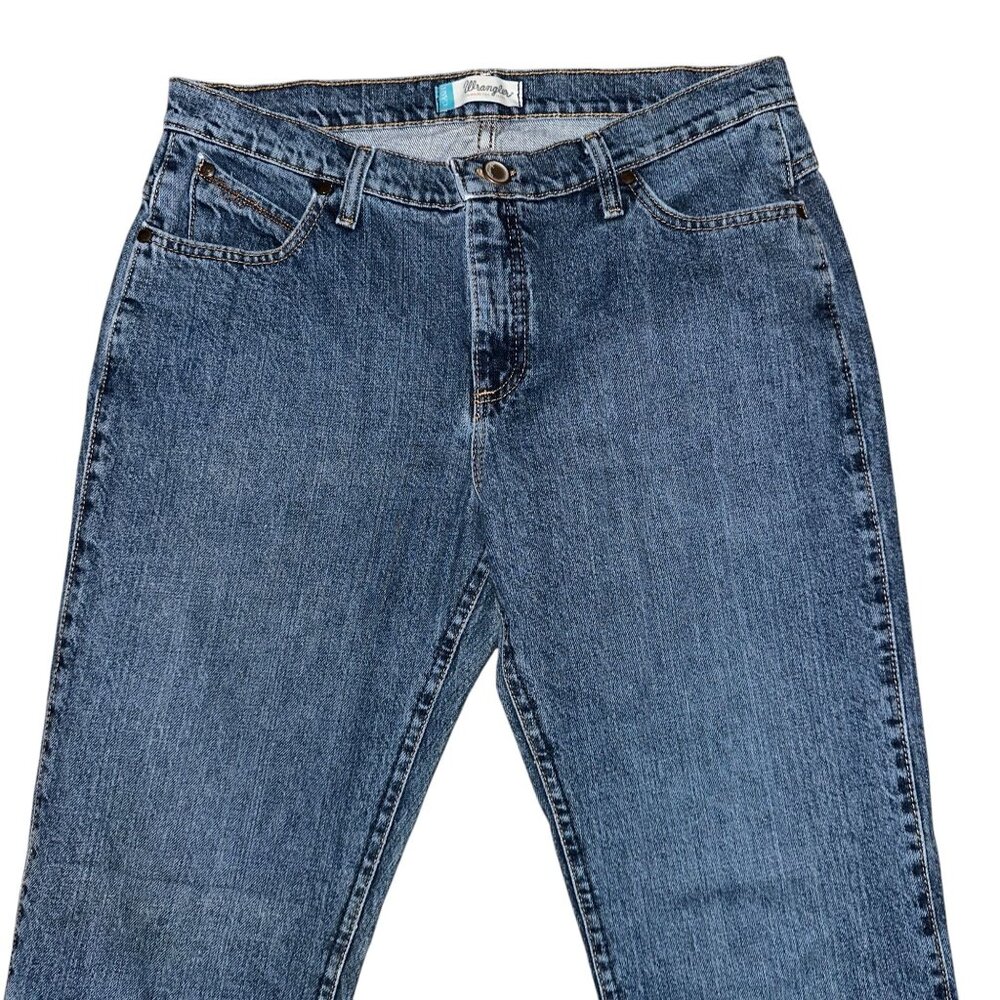 Wrangler Straight Leg Juniors Womens Jeans 11 12 32 Medium Wash Pockets Logo - Picture 3 of 8
